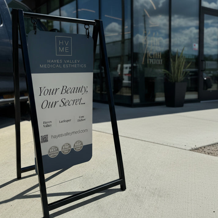 Sidewalk sign for a med spa storefront